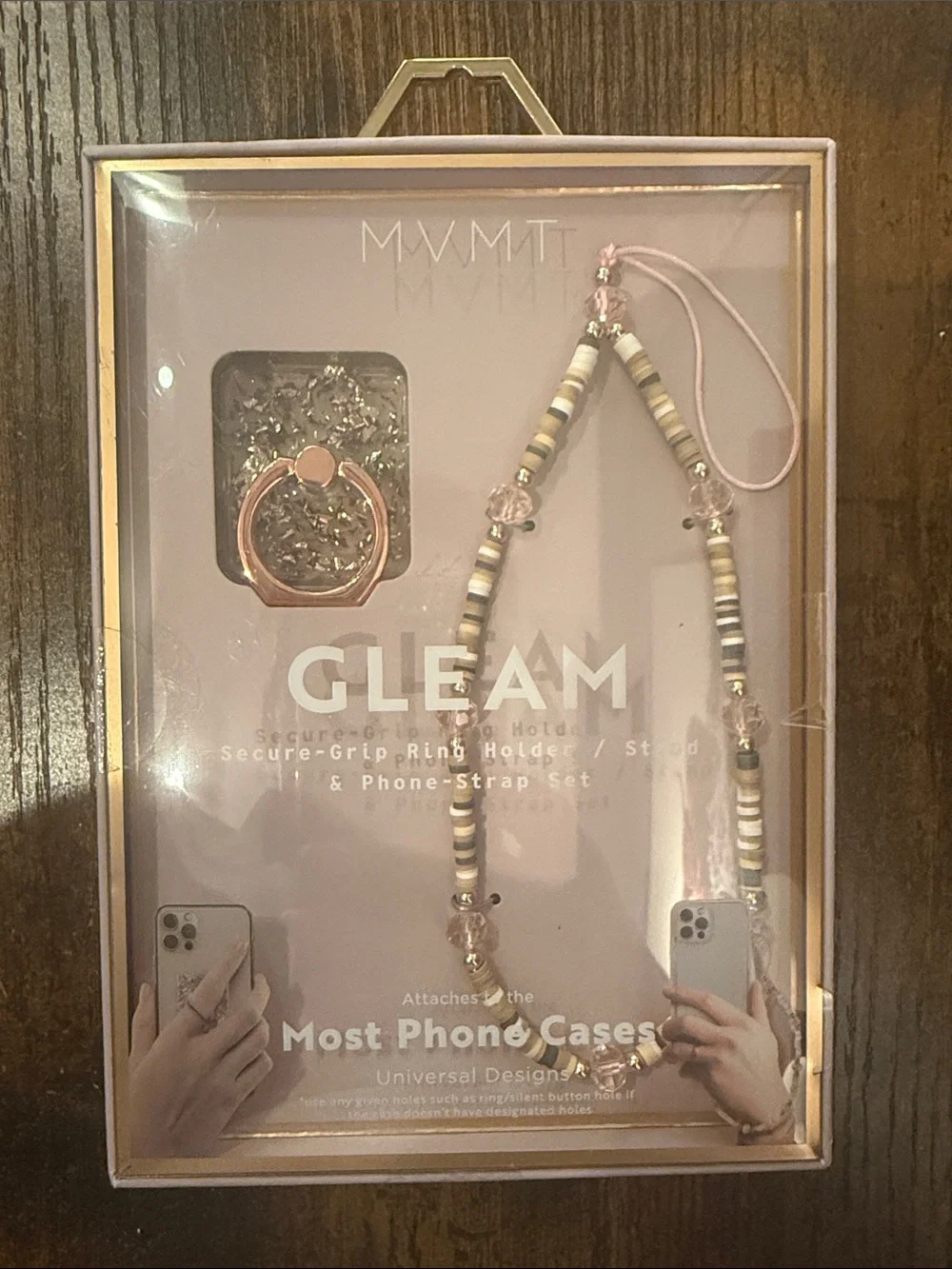 MVMT Pink Cord & Rose Gold Ring with Cream and Black Striped Beaded Strap